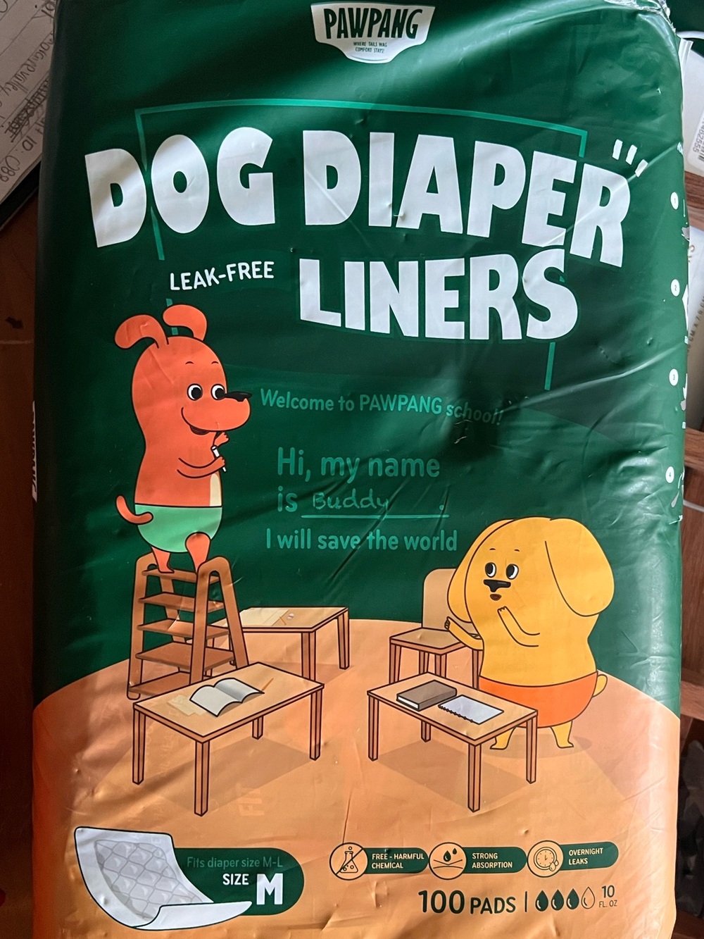 PAWPANG Dog Diaper Liners for Male & Female Dogs Size Medium M 100 ct